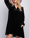 Frill Notched Long Sleeve Dress with Pockets | Hanalas