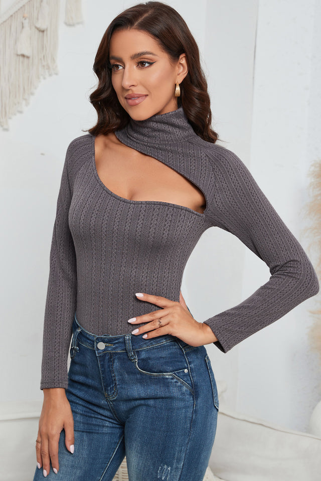 Cutout Mock Neck Long Sleeve Bodysuit Trendsi Hanalas