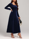 Square Neck Long Sleeve Velvet Dress | Hanalas