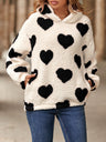 Fuzzy Heart Pocketed Dropped Shoulder Hoodie | Hanalas