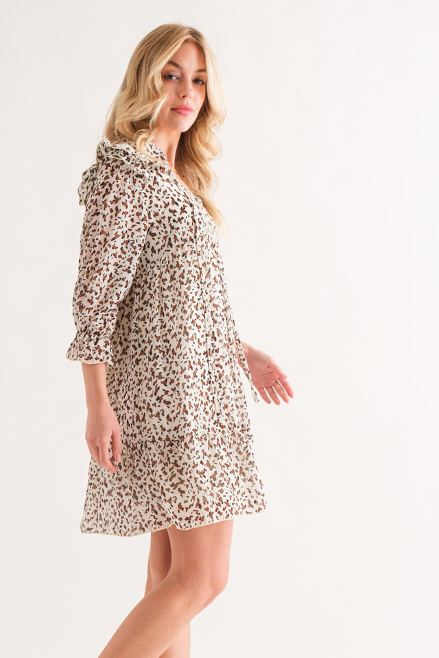 And The Why Leopard Ruffle Hem Woven Mini Dress