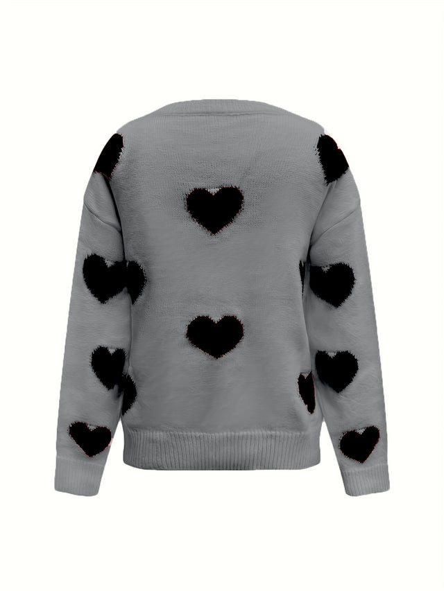 Valentine’s Day Heart Round Neck Long Sleeve Sweater | Hanalas