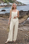 Hollow Out Round Neck Top and Pants Sweater Cover Up Set | Hanalas