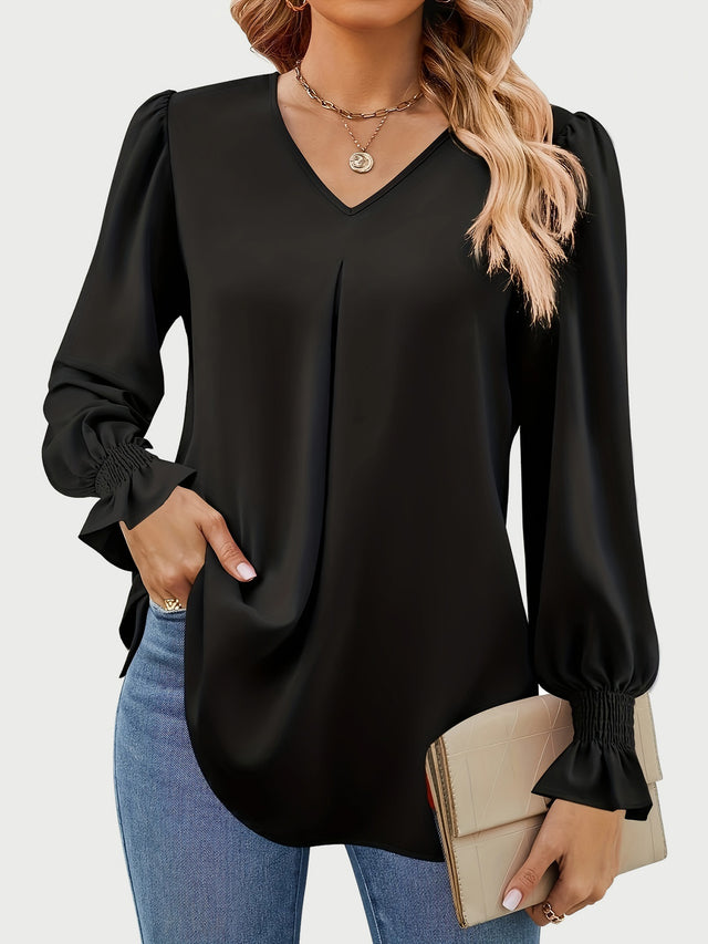 V-Neck Flounce Sleeve Top | Hanalas