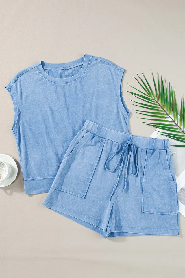 Round Neck Short Sleeve Top and Shorts Set | Hanalas