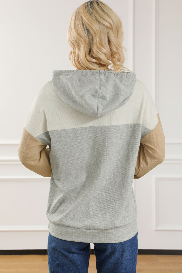 Drawstring Color Block Long Sleeve Hoodie | Hanalas