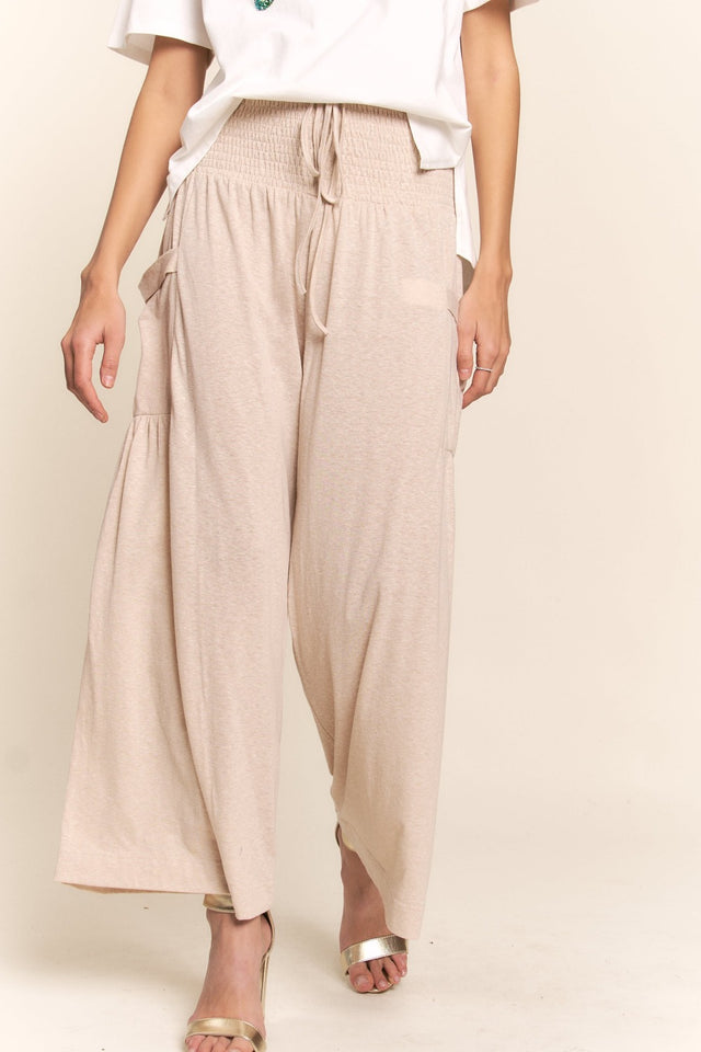 J.NNA Smocked Waist Boho Wide Leg Pants with Pockets | Hanalas