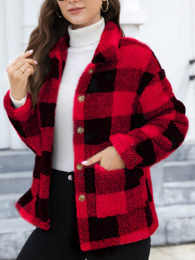 Button Up Drop Shoulder Fuzzy Jacket | Hanalas