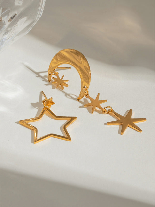 18K Gold-Plated Moon & Star Dangle Earrings Trendsi Hanalas