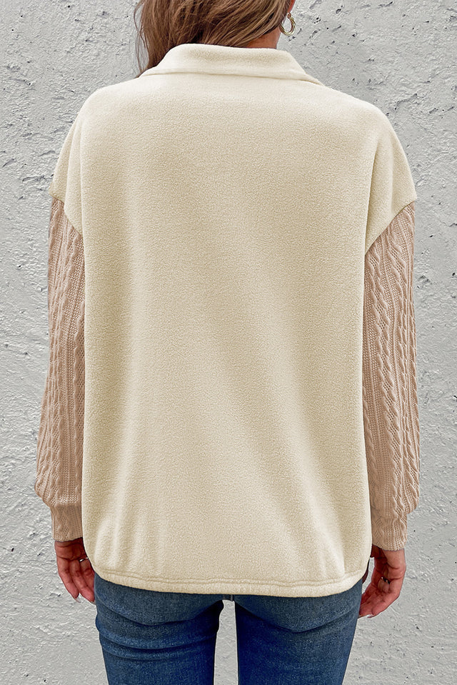 Half Zip Textured Patchwork Drop Shoulder Sweatshirt | Hanalas