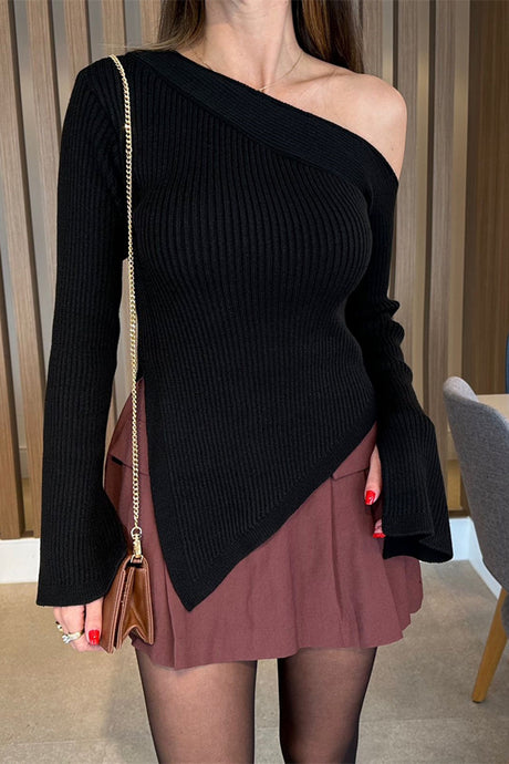 Asymmetric Hem Single Shoulder Sweater Trendsi Hanalas