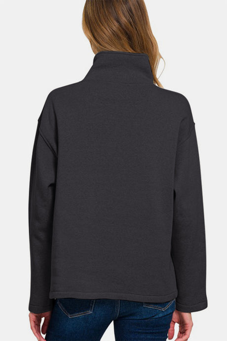 Zenana Turtleneck Half Snap Fleece Sweatshirt | Hanalas