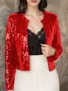 Full Size Sequin Open Front Cropped Jacket | Hanalas