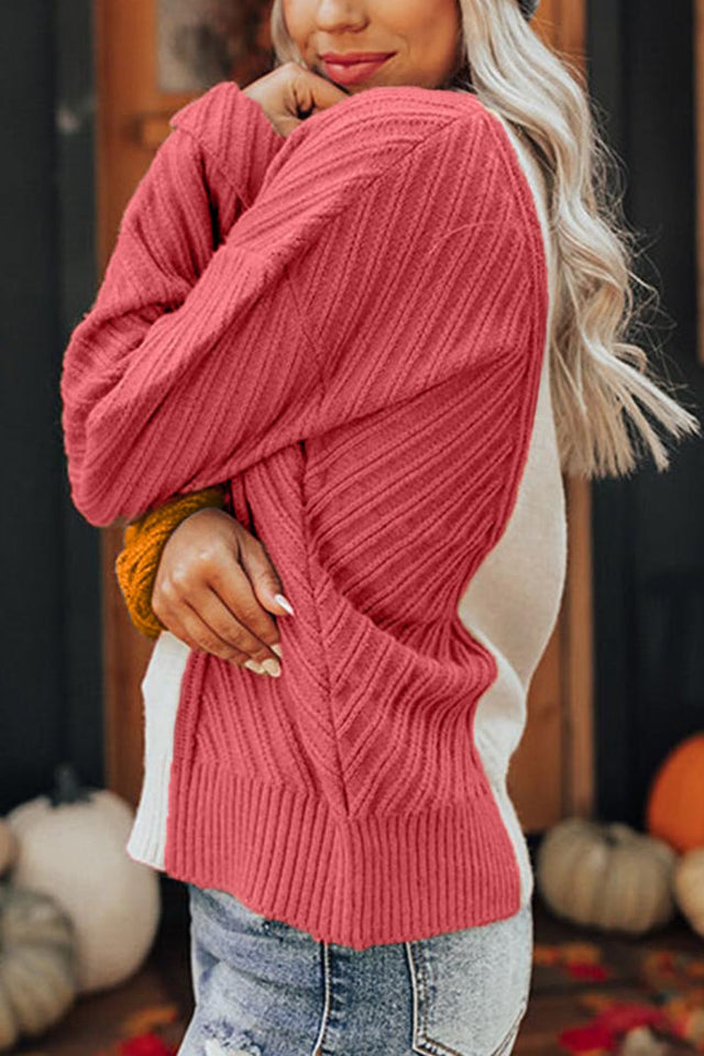 Color Block Textured Drop Shoulder Sweater | Hanalas