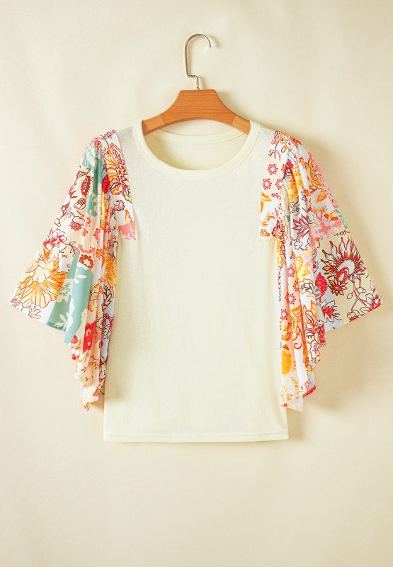 Printed Round Neck Flutter Sleeve Blouse | Hanalas