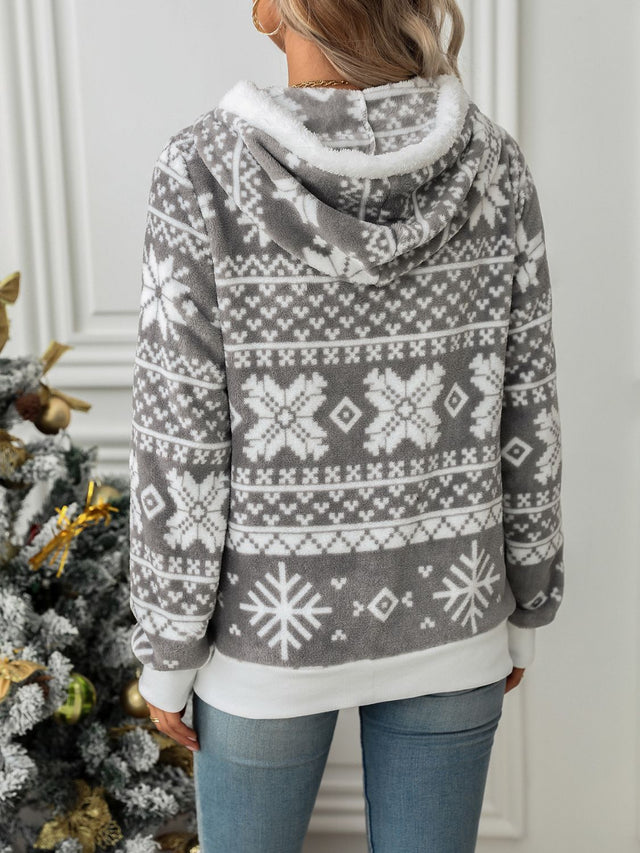 Drawstring Snowflake Zip Up Hooded Outerwear Trendsi Hanalas