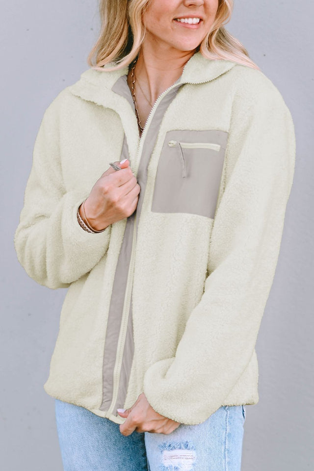 Chest Pocket Zip Up Fleece Jacket | Hanalas