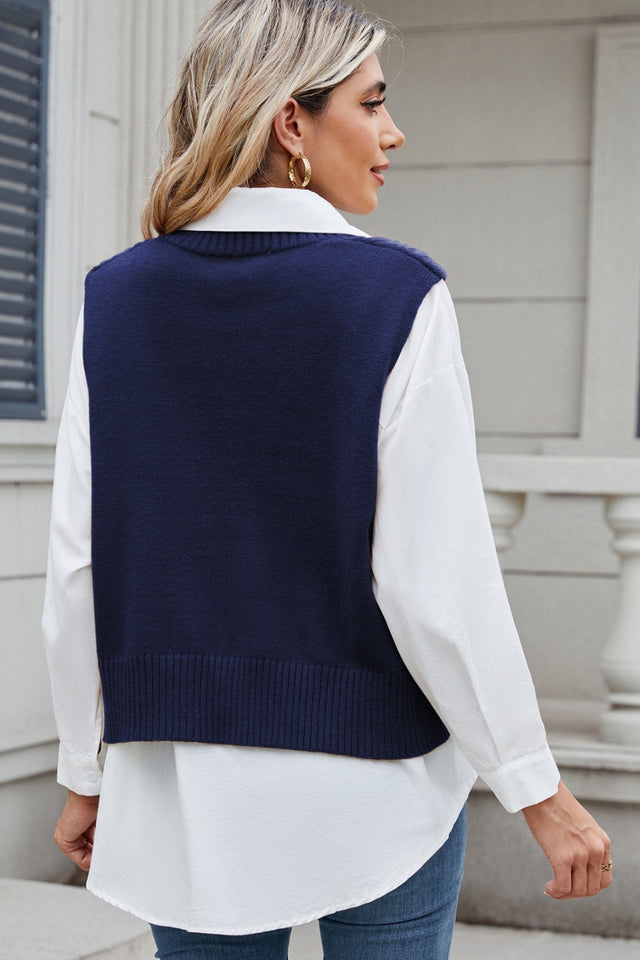 Cable-Knit V-Neck Sweater Vest | Hanalas