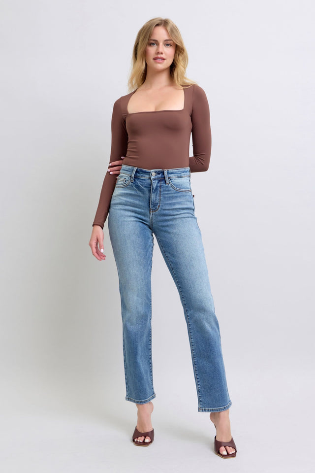 Judy Blue Full Size Wash Thermal Straight Jeans with Pockets | Hanalas