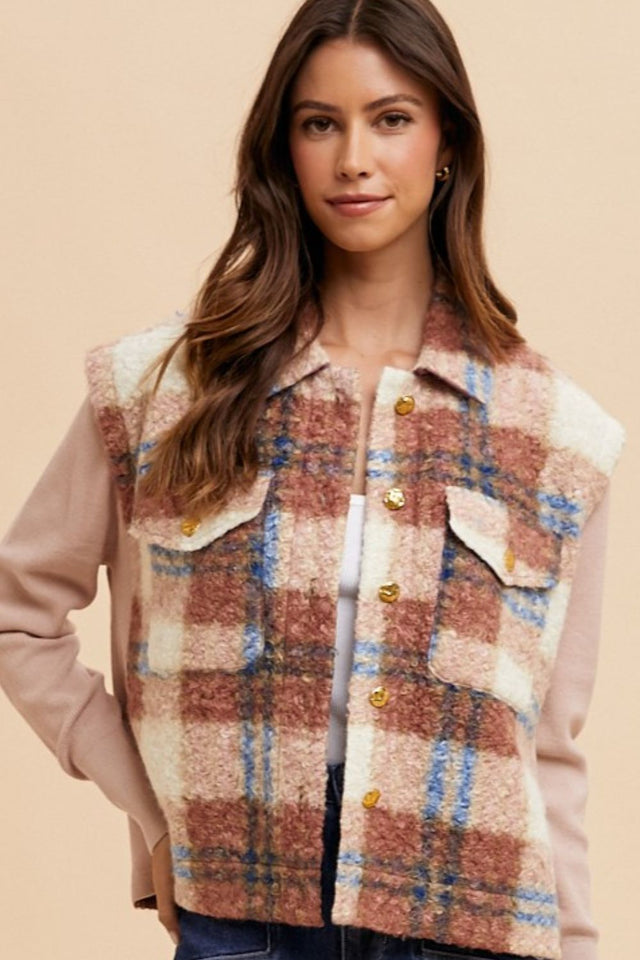 Annie Wear Faux Fur Plaid Button Up Jacket | Hanalas