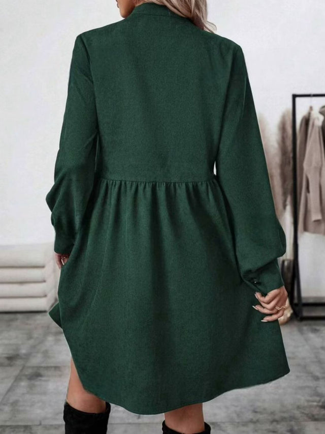 Ruched Button Up Long Sleeve Dress | Hanalas