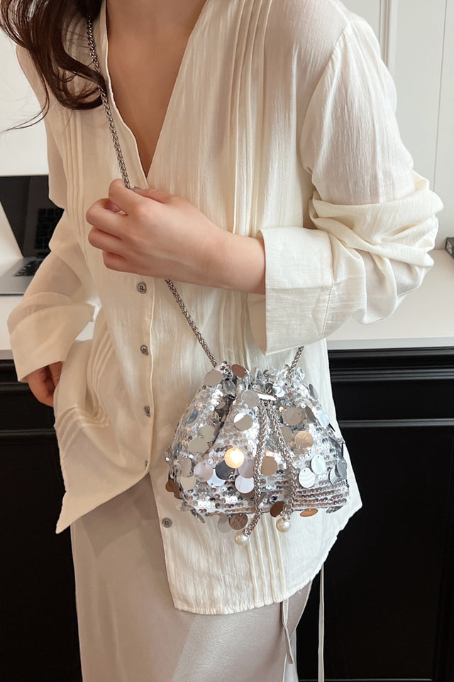 Drawstring Sequin Crossbody Bag | Hanalas