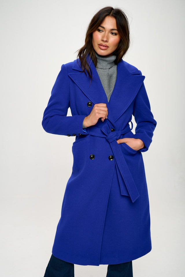 Coalition LA Double-Breasted Longline Coat with Belt | Hanalas