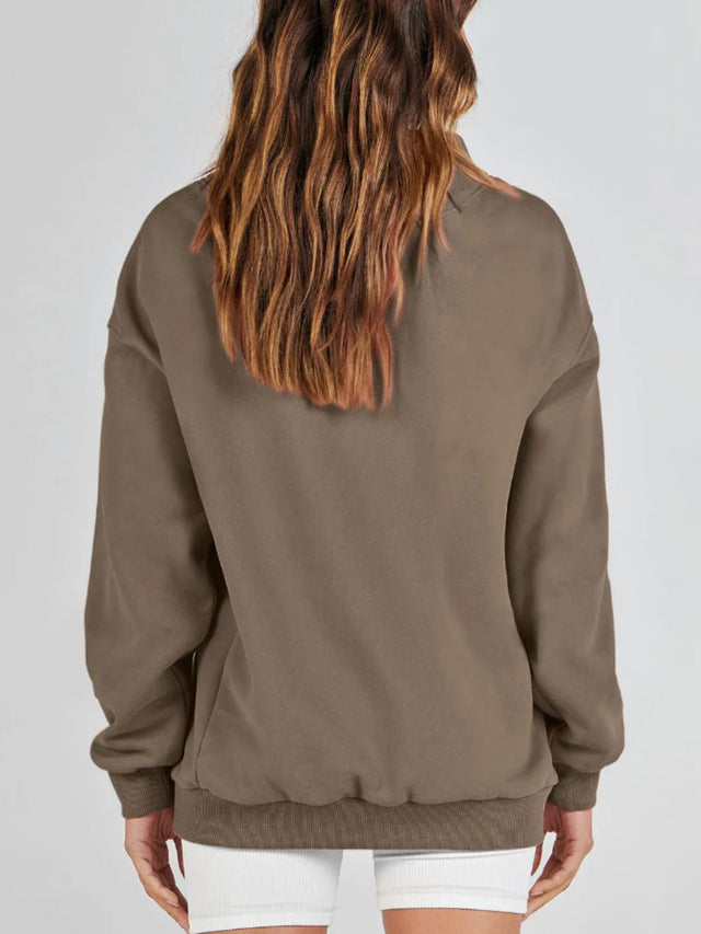 Mock Neck Drop Shoulder Long Sleeve Sweatshirt | Hanalas