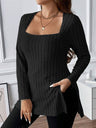 Plus Size Square Neck Long Sleeve Top Trendsi Hanalas