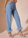 Plush Hem High Rise Straight Jeans Trendsi Hanalas