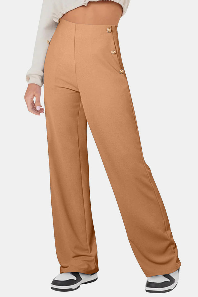 Decorative Button High Rise Pants | Hanalas