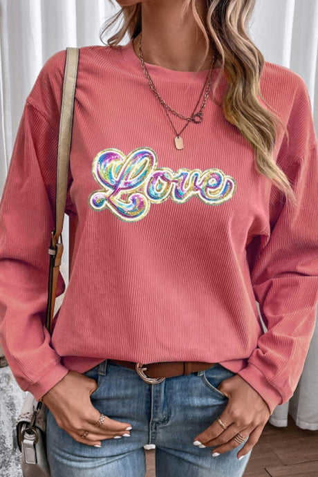 Valentine's Day LOVE Round Neck Long Sleeve Sweatshirt | Hanalas