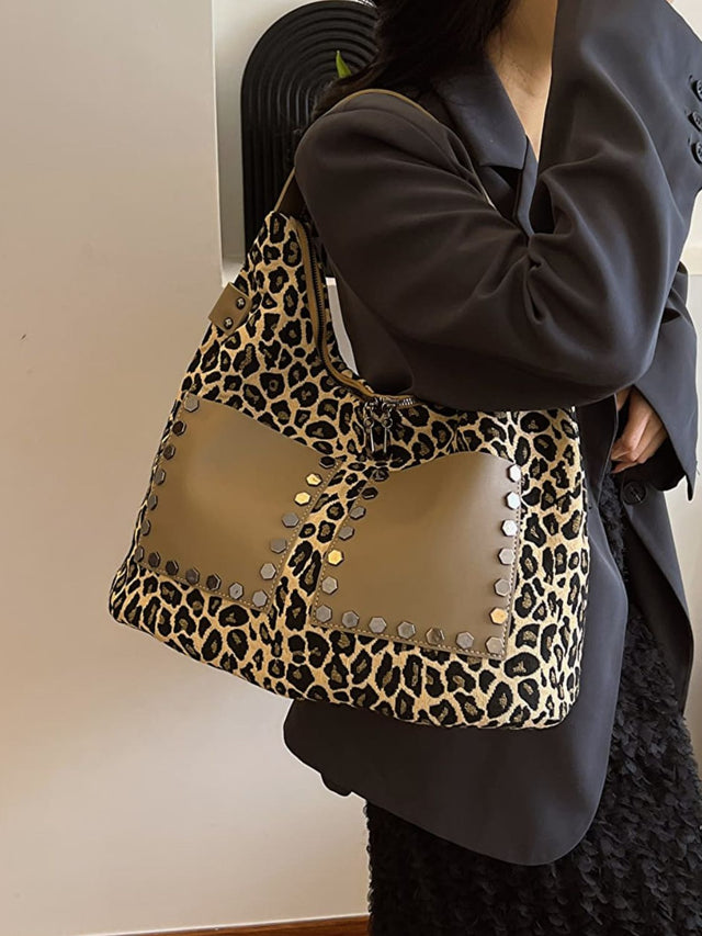 Leopard Polyester Shoulder Bag with Zippers Trendsi Hanalas