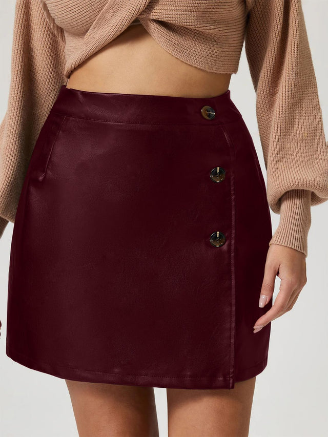 Buttoned High Rise Mini Skirt | Hanalas