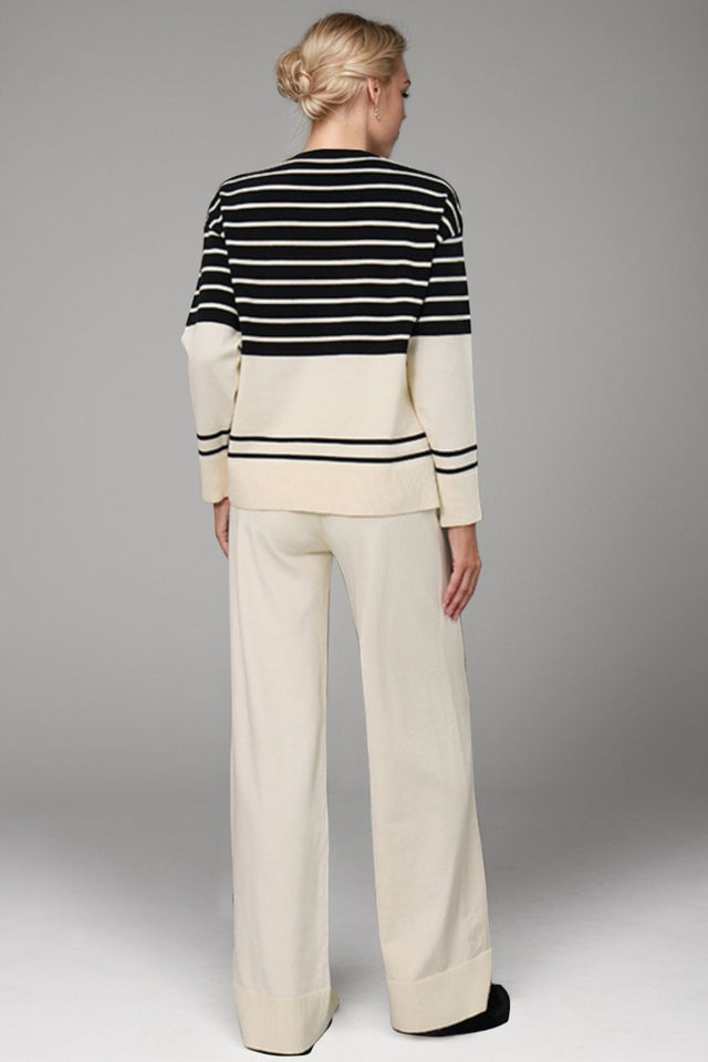 Basic Bae Striped Round Neck Long Sleeve Top and Pants Sweater Set Trendsi Hanalas