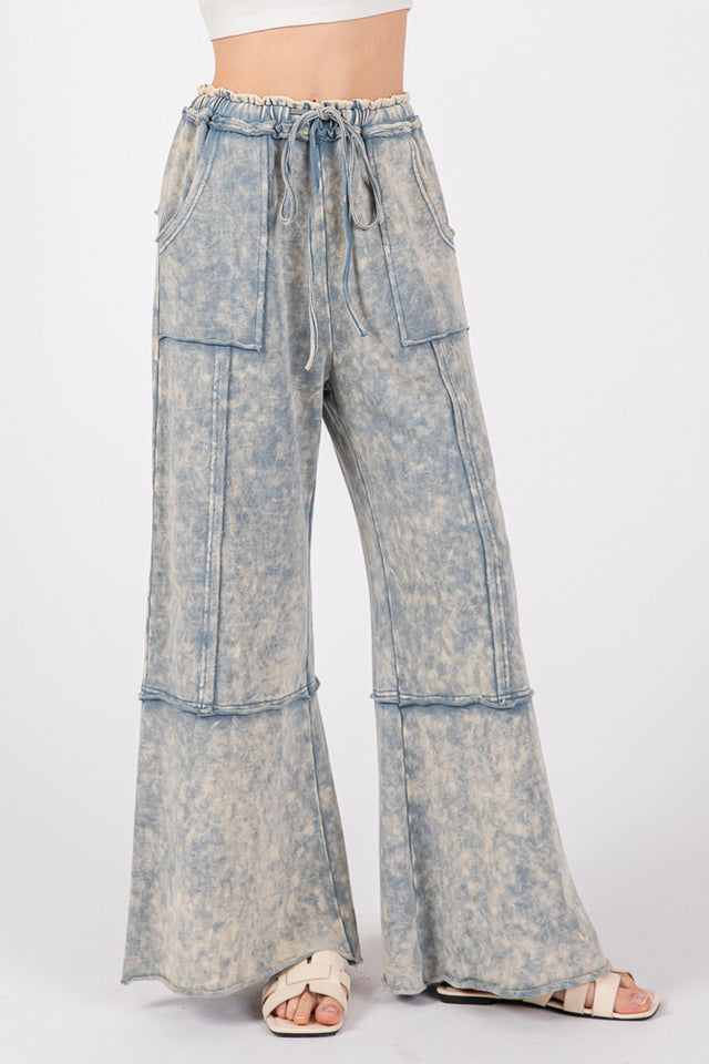 SAGE + FIG Mineral Washed Terry Wide Leg Pants | Hanalas