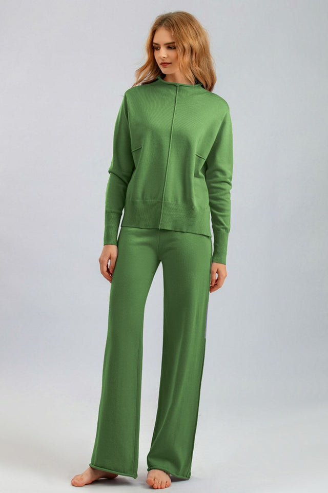 Basic Bae Mock Neck Long Sleeve Top and Pants Sweater Set Trendsi Hanalas