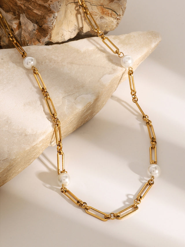 Stainless Steel Pearl Chain Necklace Trendsi Hanalas