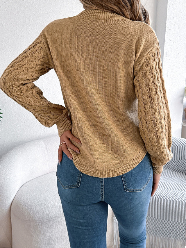 Asymmetric Hem Round Neck Long Sleeve Sweater Trendsi Hanalas