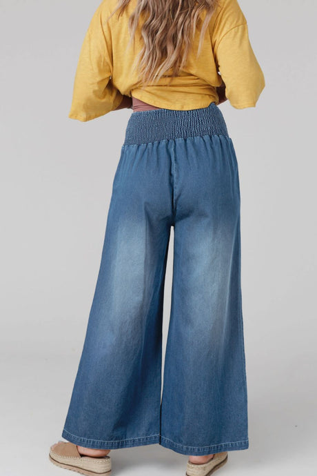 Smocked Wide Leg Jeans | Hanalas