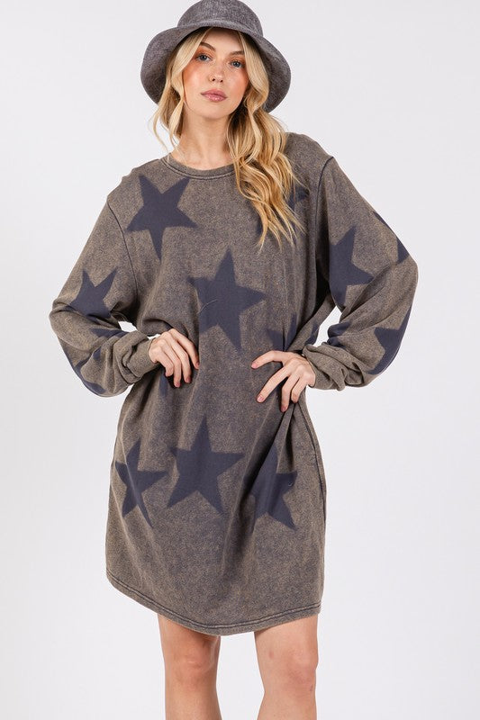 SAGE + FIG Washed Star Print Round Neck Dress | Hanalas