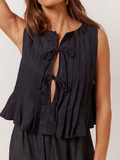 Lovelet Pleated Tied Round Neck Vest | Hanalas