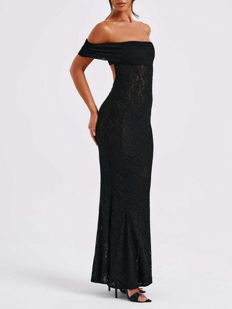 Devine Backless Lace Off-Shoulder Maxi Dress | Hanalas