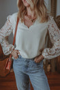 V Neck Lace Balloon Sleeve Blouse | Hanalas