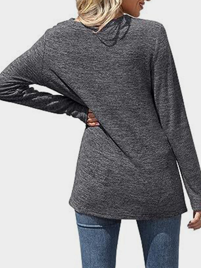 Lace Detail V-Neck Long Sleeve T-Shirt | Hanalas