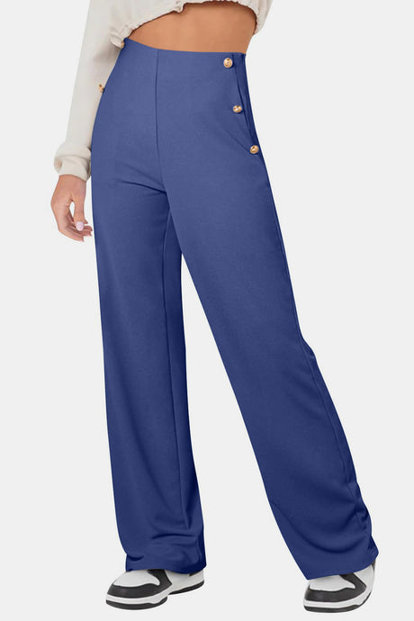 Decorative Button High Rise Pants | Hanalas