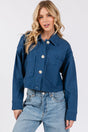 bytos Button Down Cropped Denim Jacket with Patch Pockets | Hanalas