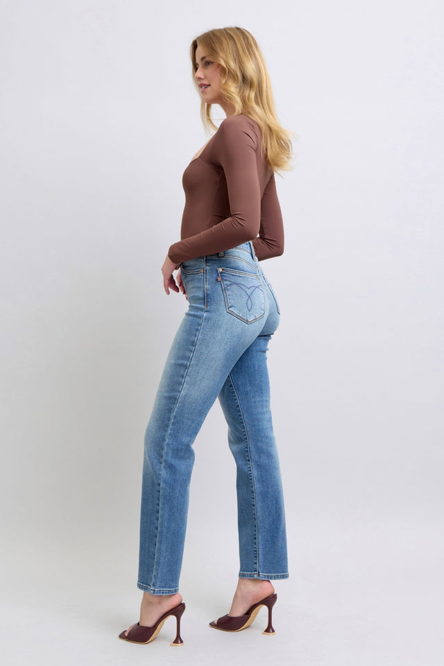 Judy Blue Full Size Wash Thermal Straight Jeans with Pockets | Hanalas