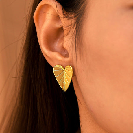 Stainless Steel Heart Leaf Stud Earring Trendsi Hanalas