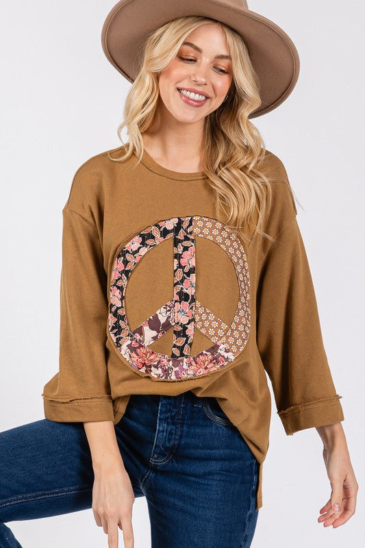 SAGE + FIG Floral Peace Patch Round Neck Top | Hanalas